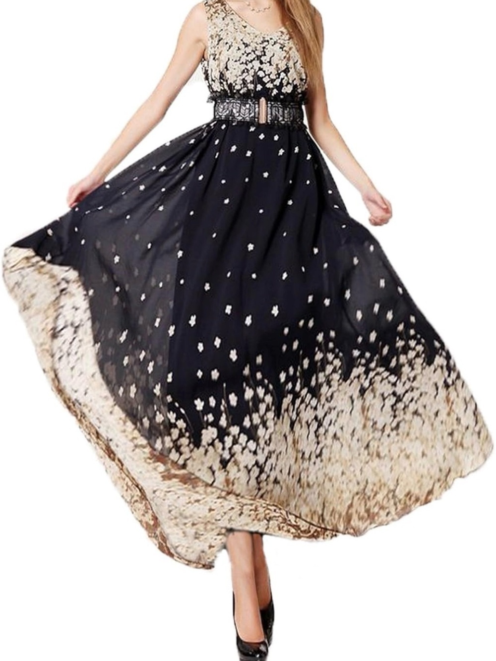 Black Floral Gradient Sleeveless Maxi Dress - Picture 1 of 5